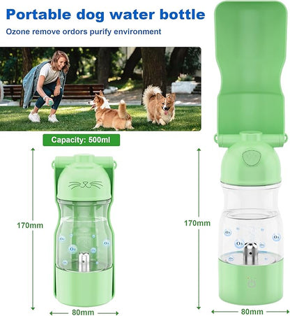 Portable Dog Water Bottle Active Oxygen Puppy Water Bowl & Dispenser for Travel, Improves Taste and Boosts Immunity for Pet Health Care Water Bottle (A-013B-Green)