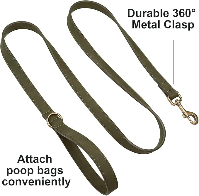 Didog Stylish PU Leather Dog Leash for Small Dogs, Easy to Clean 5ft Small Dog Leash with Metal Tangle-Free Clip, Fashionable and Elegant for Walking, Running and Training,Dark Green, S