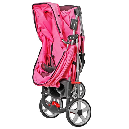 ZENY Foldable Pet Stroller, Cat/Dog Stroller with 3 Wheel, Pet Strolling Cart, Dog Travel Carrier with Storage Basket + Cup Holder (Pink)
