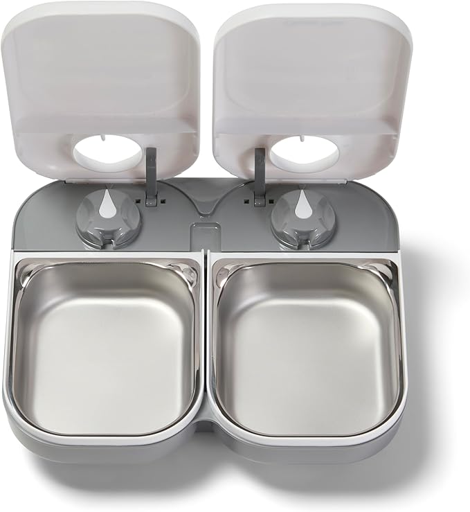 Closer Pets C200 2 Meal Timer-Controlled Automatic Pet Feeder - for Cats and Small Dogs, Wet or Dry Food, Stainless Steel Bowl Inserts and Ice Pack, up to 14 oz Each, White