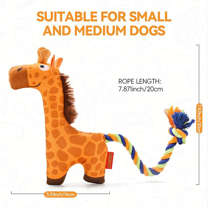 AUSCAT Plush Dog Rope Toy, Durable Squeaky Dog Toys for Puppy Small Medium Dogs (Not for Aggressive Chewers), Snake & Giraffe