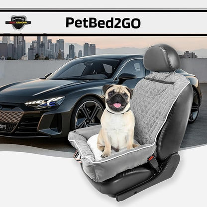 Seat Armour PetBed2Go Grey - Car Pet Bed and Seat Cover – Soft, Portable Pet Cushion for Travel – Protects Vehicle Seats from Fur, Dirt & Scratches