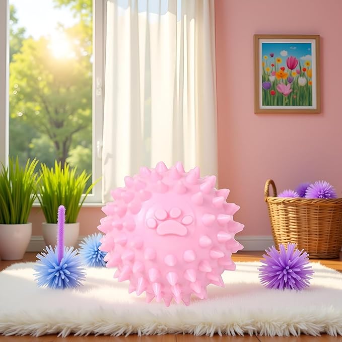 Pink Spiky Ball No Squeak Chew Toy for Aggressive Dogs - Long Lasting, Small, Heavy Chewers, Balls
