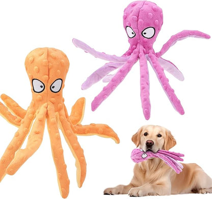 2 Pcs Octopus Dog Toys, No Stuffing Squeaky Dog Toys Chew Toys for Dogs Puppy Toys Indestructible Dog Toy for Small & Medium & Large Dogs (Purple,Orange)