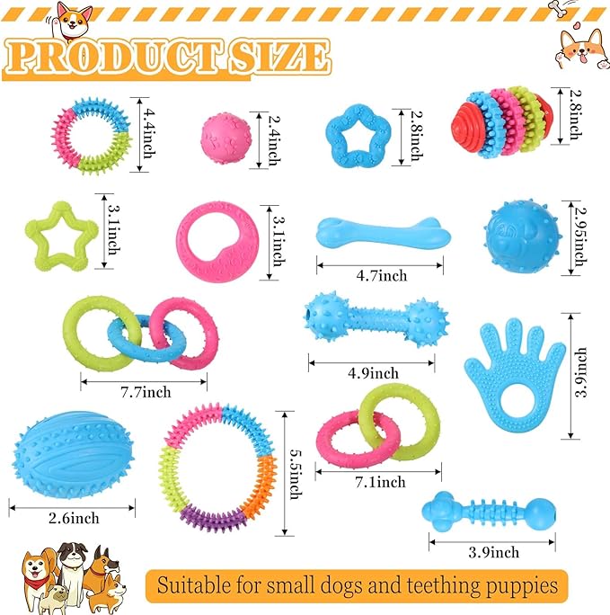 Jenaai 50 Pack Puppy Toys Chew for Teething Cute Soft Dog Toys Interactive Teething for Small Dogs Anxiety Relief Cleaning Teeth, Assorted Style