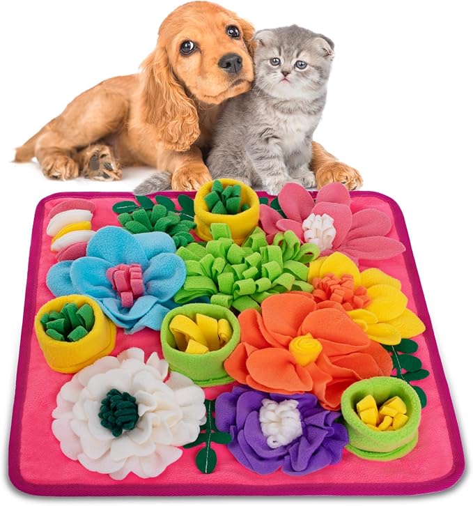 Snuffle Mat for Dogs, Sniff Mat Slow Feeding Mat for Small Pets Cats, Rabbits - Help Stress Relief and Training - Stimulate Your Pet's Foraging Skills! (Bright Pink)
