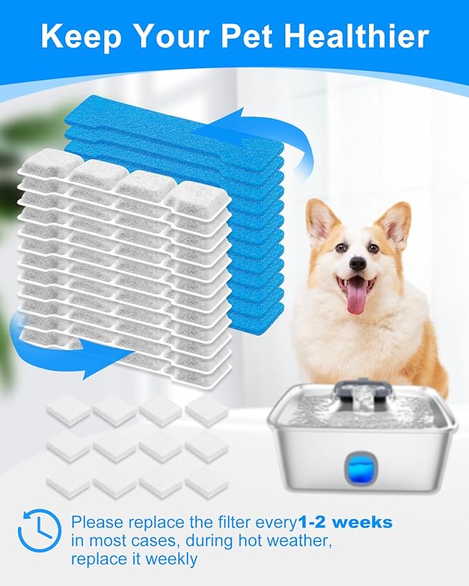 12 Set Dog Water Fountain Filter Compatible with SIBAYS 15L/4Gal Pet Fountain, Fit for Kastty Dog Water Fountain Stainless Steel, Keeping Pet Water Clean