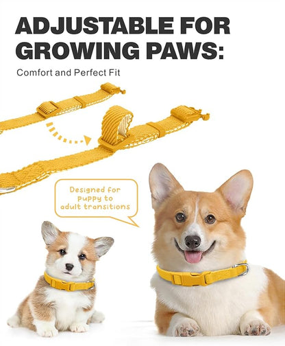 Dynmeow Soft and Breathable Cotton Dog Collar, Durable Adjustable Pet Collar with Quick-Release Buckle, Lightweight for Sensitive Skin for Small and Medium Dogs, Yellow, S