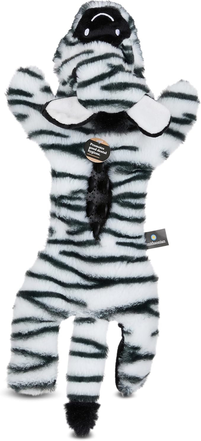 Smithsonian Longamals Zebra Plush Dog Toy – 20" Crinkle & Squeaky, Stuffing-Free Interactive Tug Toy for Medium & Large Dogs
