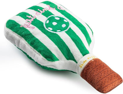 Haute Diggity Dog Green Stripe Pickleball Paddle, Plush Trendy Sporty Dog Toys with Interactive Squeaker, Stimulating Pet Enrichment, Machine-Washable & Safe Materials for All Breeds, One Size