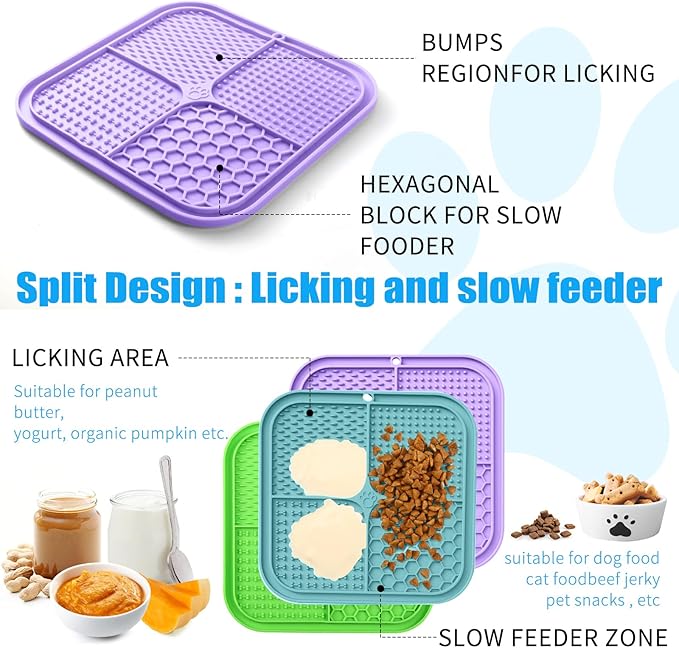 Lick Mat for Dogs, Premium Lick Pad with Suction Cups for Dog Anxiety Relief, Slow Feeder Dog Bowls, Bathing, Grooming and Training (Cyan, Purple, Green, 3pack)