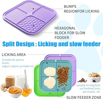 Lick Mat for Dogs, Premium Lick Pad with Suction Cups for Dog Anxiety Relief, Slow Feeder Dog Bowls, Bathing, Grooming and Training (Cyan, Purple, Green, 3pack)