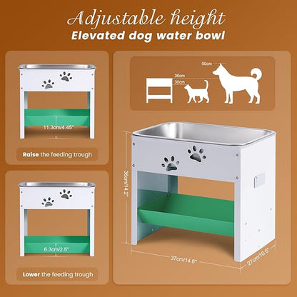 Dog Water Dispenser for Large Dogs Elevated Dog Bowl Stand Raised Dog Food Bowl Dispenser Adjustable Pet Food Storage Container Stainless Steel Water Bowl Feeder Easy Clean, Protects Joints