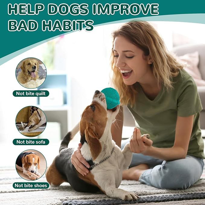 Squeaky Turtle Dog Toy, Treat Dispensing Rubber Ball, Bite Resistant Plush Chew Toy, Interactive Tug & Fetch Enrichment Toy for Medium & Small Breeds, Safe & Engaging for Puppies (Green)