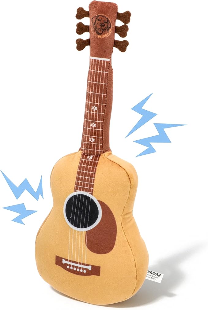 Acoustic Guitar Dog Toy – Funny Birthday & Easter Basket Dog Gift, Interactive Squeaker & Crinkle, Plush & Cute, Fun and Engaging Puppy Present