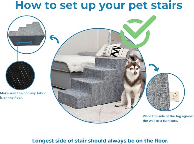 Best Pet Supplies Dog Stairs & Steps - Foam Steps for Small Dogs & Cats, Non-Slip Indoor Balanced Pet Step Support, Dog Ramp, No Assembly, Ivory, 3-Step (13.5-inch Height)