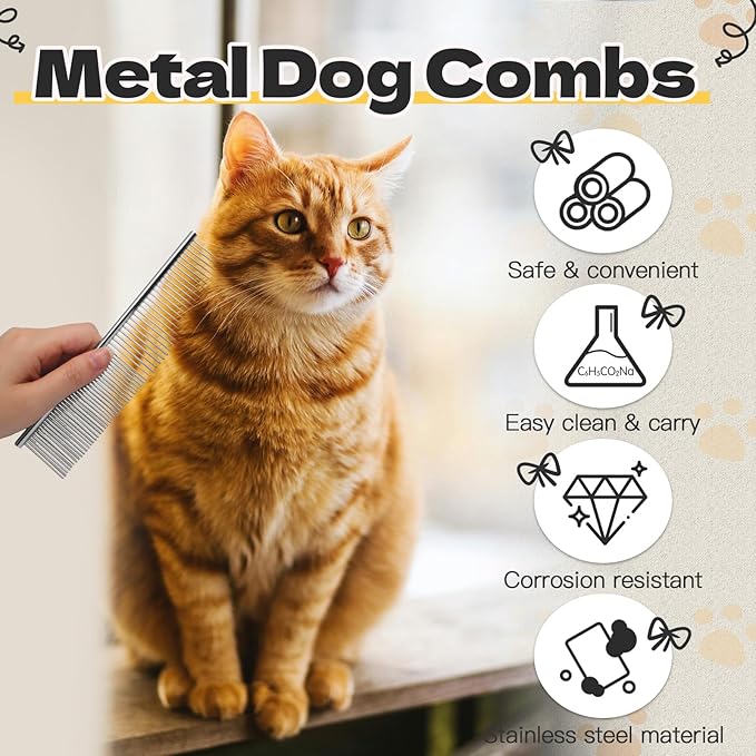 Biaungdo 3 Pcs Dog Grooming Combs Set, Metal Dog Comb for Removing Tangles and Knot, Cat Brush Grooming Tool for Long Haired Pets(7.48 x 1.57 inch & 6.3 x 1.1 inch)