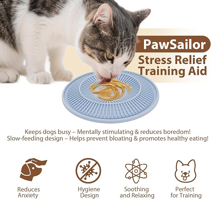 Lick Mat for Dogs and Cats, Slow Feeder Mats with Suction Cups - Bathing, Grooming and Training, Anxiety Relief Feeding Pad,Dishwasher-Safe Blue