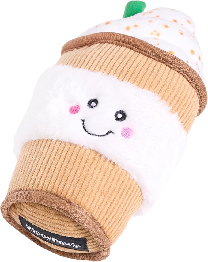 ZippyPaws NomNomz - Dog Squeaky Toys to Keep Them Busy, Funny Food Plush for Small, Medium, & Large Dogs, Cute Stuffed Puppy Toy, Pet Products, Gift for Dogs of All Breeds, Soft & Cuddly - Puppuccino