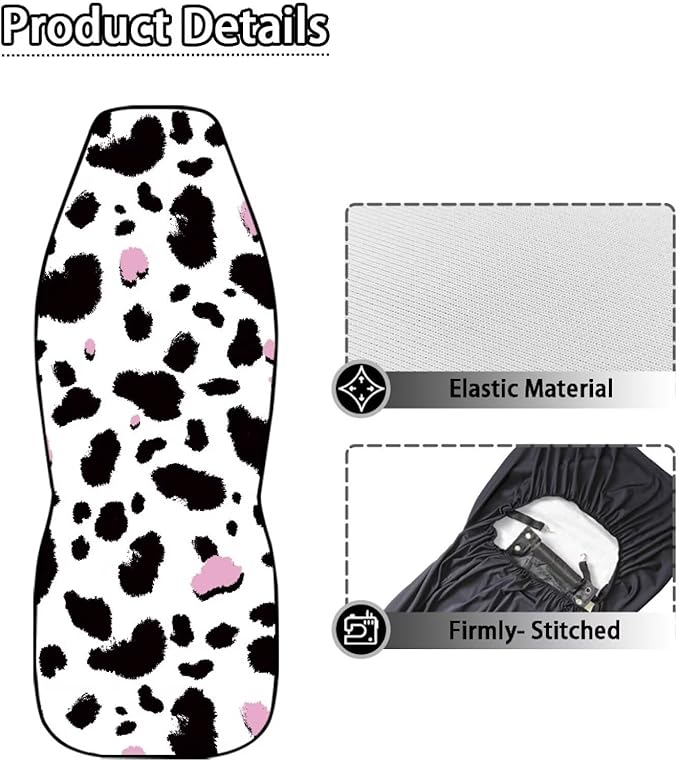 Dreaweet Cow Print Seat Covers for Cars for Women Cute Car Accessories Interior 2 Piece Washable Universal Auto Seat Covers Front Seats Only Easy to Install