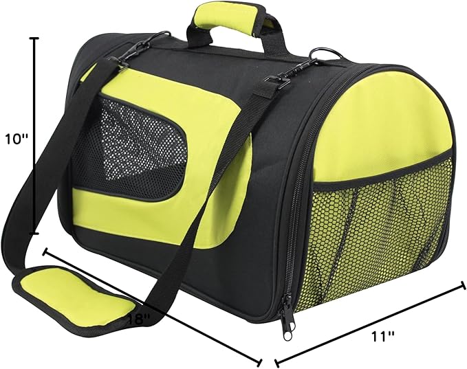 EliteField Deluxe Soft Pet Carrier (3 Year Warranty, Airline Approved), Multiple Sizes and Colors Available (18" L x 10" W x 11" H, Black+Lemon Green)