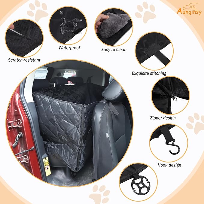 Aunginsy Dog Car Seat Cover for Pets Compatible with Toyota FJ Cruiser 2007-2021 Accessories, Backseat Pet Cover Protector, Second-Row Seat Waterproof Scratch Proof Nonslip Dog Hammock with Side Flap
