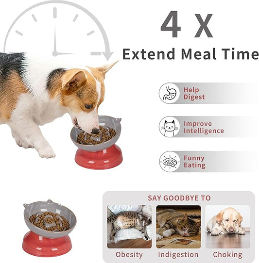 Ceramic Slow Feeder Dog Bowl, Elevated Maze Food Dish with Heavy Base, Anti Choking & Reduce Bloating, Raised Feeding Bowl for Small Medium Dogs (Grey)
