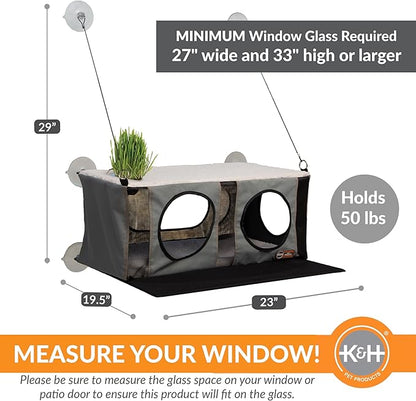 K&H Pet Products EZ Mount Cat Window Perch Penthouse Kitty Sill with Cat Grass Grow Station - 2 Level Hammock Window Bed for Indoor Pets, Home Grown Grass Toy for Bored Indoor Felines