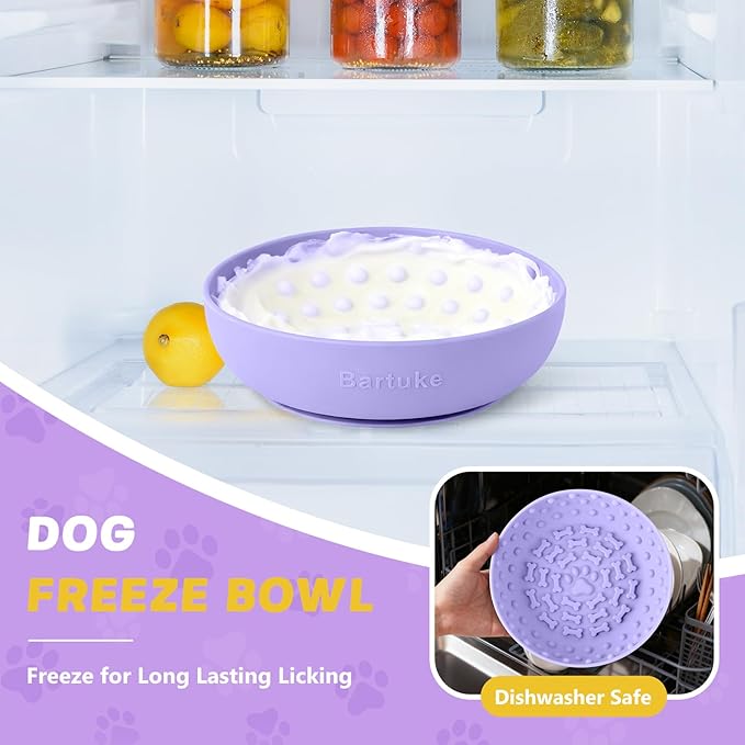 Dog Lick Bowl, Slow Feeder Dog Bowl Licking Mat for Small to Large Dogs, BPA-Free Non-Slip Silicone Slow Feeder Treat Dispenser for Anxiety Relief, Freezer & Dishwasher Safe(Purple, 8.3"x2.6")