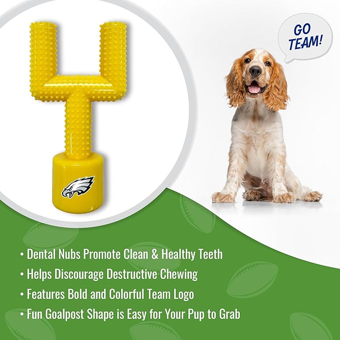 NFL Philadelphia Eagles Mega-Chew Hard Nylon Bacon-Flavored Dog Bone Football Goal Post Chew Toy. Interactive Tasty Fun Chew Toy. Indestructible Strong & Durable Pet Chew Toy