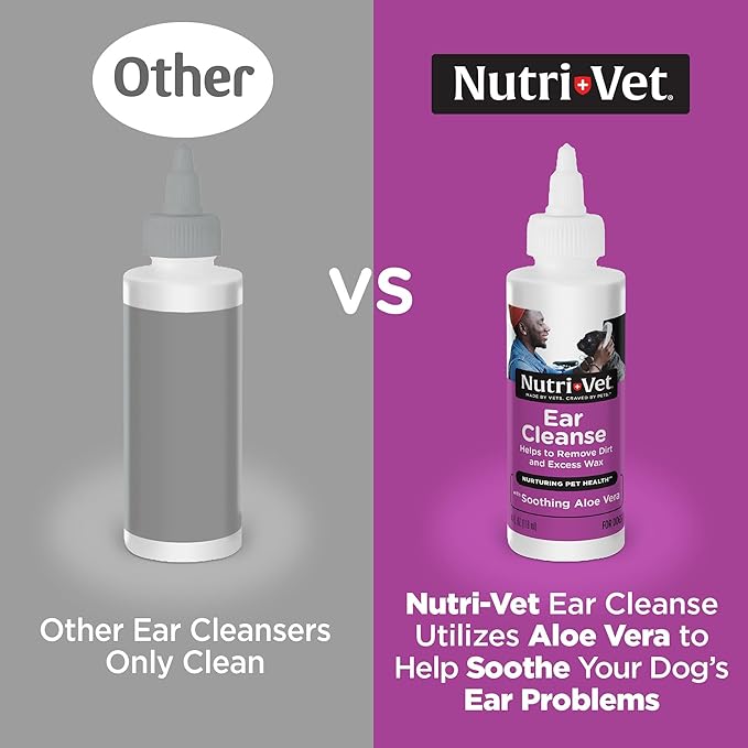 Nutri-Vet Ear Cleanse for Dogs, Liquid Ear Cleanser with Soothing Aloe and Salicylic Acid, Removes and Cleans Wax, Dirt, and Debris, Deodorizes, and Itch Relief, Gentle Veterinarian Formulated, 8oz