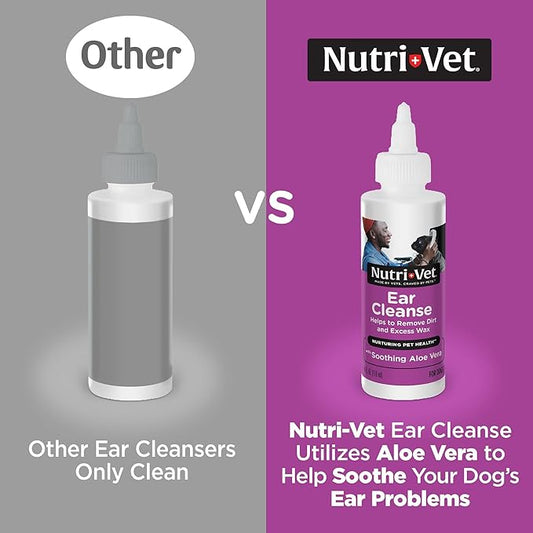 Nutri-Vet Ear Cleanse for Dogs, Liquid Ear Cleanser with Soothing Aloe and Salicylic Acid, Removes and Cleans Wax, Dirt, and Debris, Deodorizes, and Itch Relief, Gentle Veterinarian Formulated, 8oz