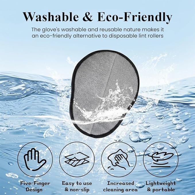 Upgraded Pet Hair Removal Glove for Dogs & Cats, Reusable Electrostatic 5 Finger Pet Hair Remover, Dog & Cat Grooming Glove for Couch Carpet Laundry Car Seat, Lint Brush Black