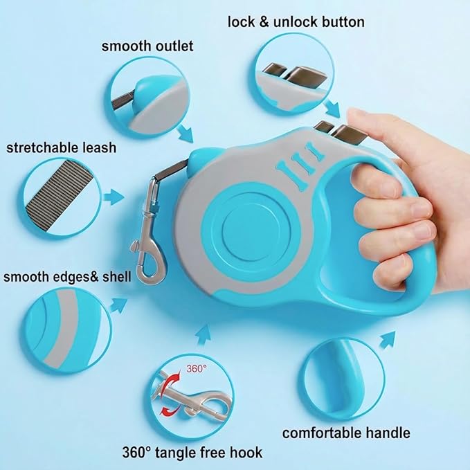 Retractable Dog Leash Lightweight 10/16FT Leash with Non-Slip Handle, for Small Medium Dogs (Gray Blue, 16FT)