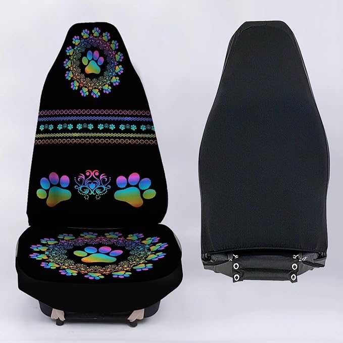 Waterproof Car Seat Covers for Women Men, Boho Mandala Gradiant Dog Paw Print Seat Protector Auto Decorations Accessories for SUV Truck Vans Sedans