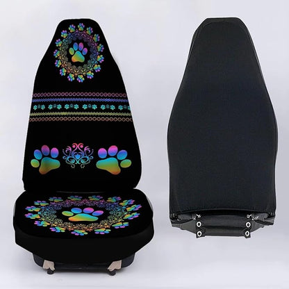 Waterproof Car Seat Covers for Women Men, Boho Mandala Gradiant Dog Paw Print Seat Protector Auto Decorations Accessories for SUV Truck Vans Sedans