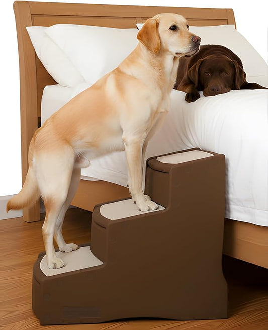 Pet Gear Easy Step III Extra Wide Pet Stairs, 3 Step for Dogs/Cats up to 200 pounds, Removable/Washable Carpet, Easy Assembly (No Tools Required), Coffee Bean