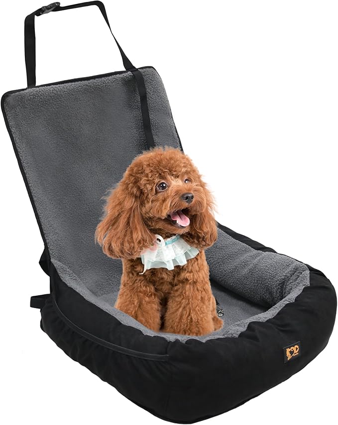 Dog Car Seat for Small Medium Dogs Under 30 lbs, Fully Detachable and Washable Cat Booster Car Seats for Front & Black Seat with Safety Leash Belt (Grey+Black, M)