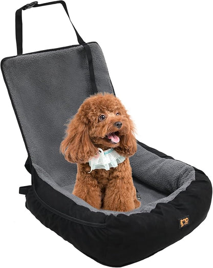 Dog Car Seat for Small Medium Dogs Under 30 lbs, Fully Detachable and Washable Cat Booster Car Seats for Front & Black Seat with Safety Leash Belt (Grey+Black, M)