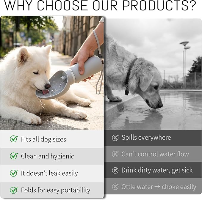 Portable Dog Water Bottle – Collapsible Silicone 2-in-1 Travel Bottle & Drinking Bowl, 550ml / 19oz, One-Hand Operation for Walking Hiking Camping, Fits Small Medium Large Dogs