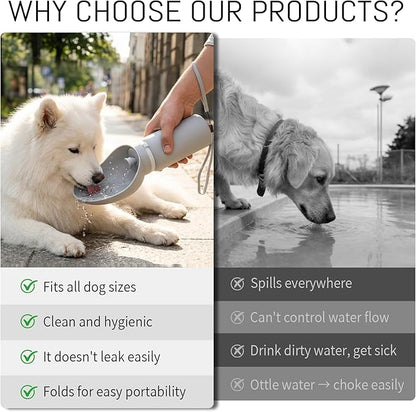 Portable Dog Water Bottle – Collapsible Silicone 2-in-1 Travel Bottle & Drinking Bowl, 550ml / 19oz, One-Hand Operation for Walking Hiking Camping, Fits Small Medium Large Dogs