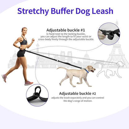Kazazoo Hands-Free Dog Leash with Adjustable Length 5.5-8.5FT + Dual Padded Handles Reflective Safety for Walking, Jogging & Training | Suitable for Medium to Large Dogs & Puppies M Size Black