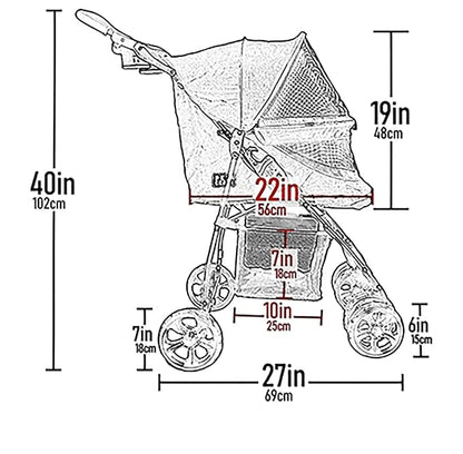 Pet Gear Happy Trails Lite Pet Stroller for Cats/Dogs, Zipper Entry, Easy Fold with Removable Liner, Safety Tether, Storage Basket, Dark Raspberry