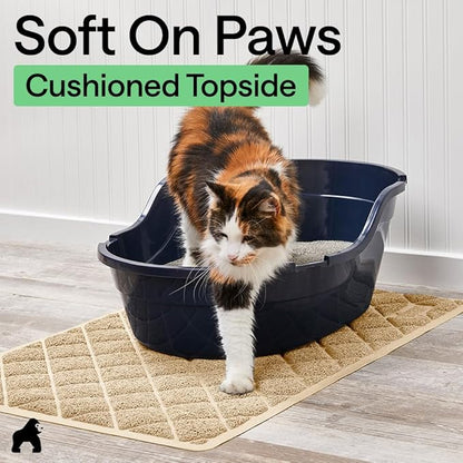 GORILLA GRIP Cat Litter Box Mat, 35x23 2 Pack, Cushioned Coil Mesh Litter Trapping Mats, Scatter Control Supplies for Less Mess, Phthalate Free, Ultra Deep Catch Grooves, Rinse or Vacuum Clean, Beige