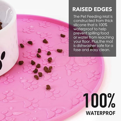 Silicone Pet Food Mat - Waterproof Dog Food Bowl Mat Cat Feeding Mat Thicker Pet Placemat Eating Mat with High Lip to Prevent Spills, Dog & Cat Water Bowl Mat for Messy Drinkers to Protect Floors,Pink