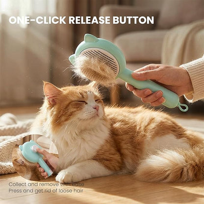 Pet Grooming Brush for Cats & Dogs with One-Click Self Cleaning, Effective Deshedding Tool for Long & Short Haired Pets, Easy to Clean