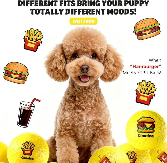 Dog Balls Tennis balls for Dogs, Interactive Dog Toys for Aggressive Chewers ,Indestructible Dog Toy to Keep Them Busy, Puppy Chew Toys for Teething, Durable Dog Ball for Medium Small (Fast Food-3.0")
