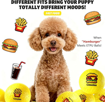 Dog Balls Tennis balls for Dogs, Interactive Dog Toys for Aggressive Chewers ,Indestructible Dog Toy to Keep Them Busy, Puppy Chew Toys for Teething, Durable Dog Ball for Medium Small (Fast Food-3.0")