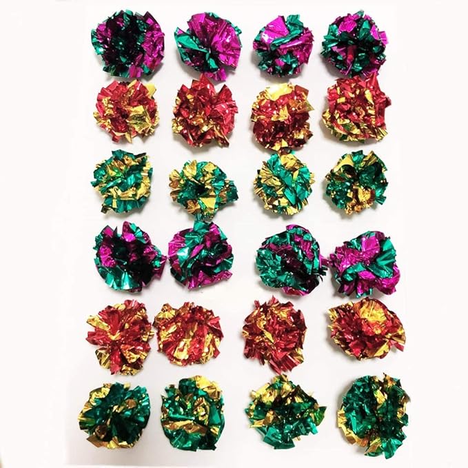 Mylar Crinkle Balls Cat Toys Interactive Crinkle Cat Toy Balls Independent Pet Kitten Cat Toys for Fat Cats Kittens Exercise, Soft and 2.36 to 2.5-Inch (24 Pack)