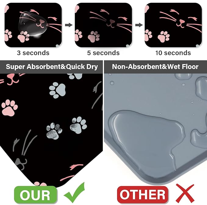 Patterned Cat & Dog Bowl Mat for Food and Water, 17"×30" Quick Dry Absorbent Pet Feeding Mat, Eco-Friendly Dog Placemat